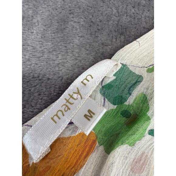 Matty M 100% Silk Floral Maxi Dress with Belt White Multicolor Size Medium - Picture 12 of 13